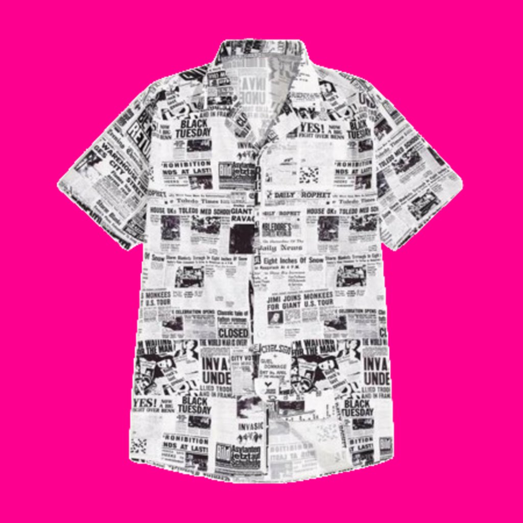 New Nwot Mens Retro Newspaper Button Down Shirt Size Small